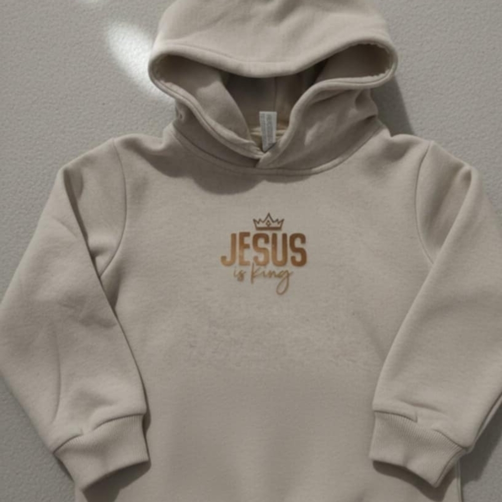 Kids Beige Hoodie with 'Jesus is King' Print - Picture 2 of 2